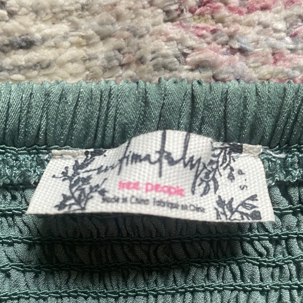 Free People Strapless Smocked Top in Sage Green - Picture 2 of 3